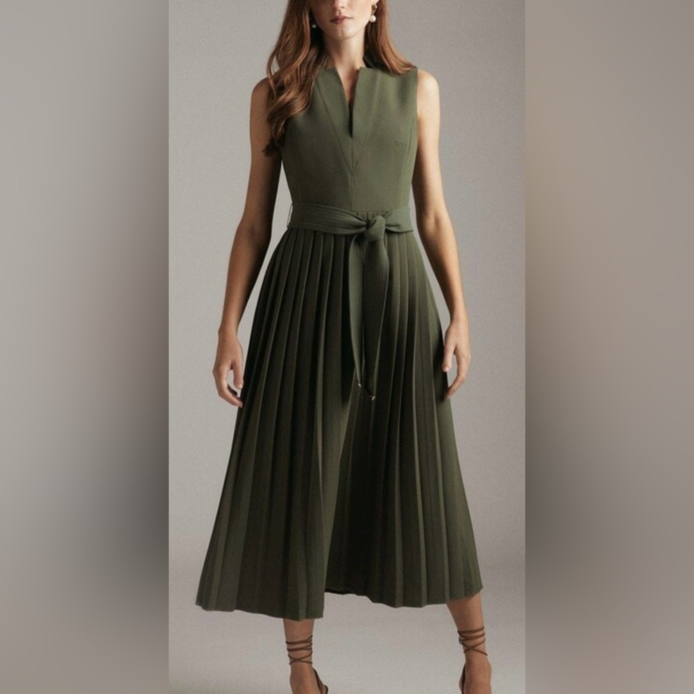 Karen Millen Notch Neck Pleated Midi Dress